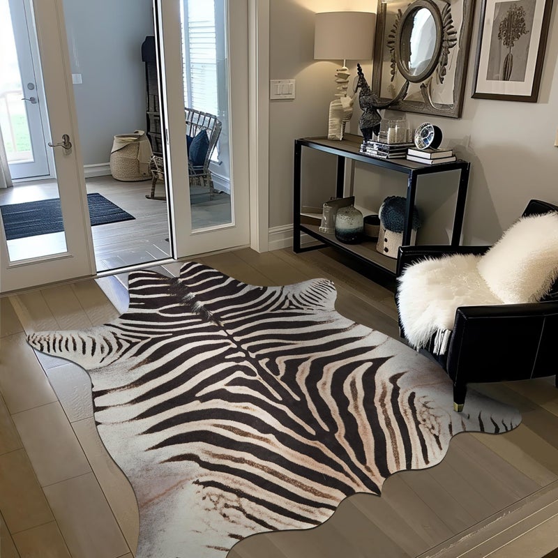 jinchan Zebra Print Area Rug Faux Skin Cowhide Animal Design Mat Faux Suede Safari Accent Rug Indoor Floorcover for Bedroom Living Room 3x4 Feet - Image 5